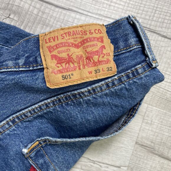 Levis 501 Jeans Mens 33x32 Blue Dark Wash Straight Leg Button Fly Modern I - Picture 7 of 13